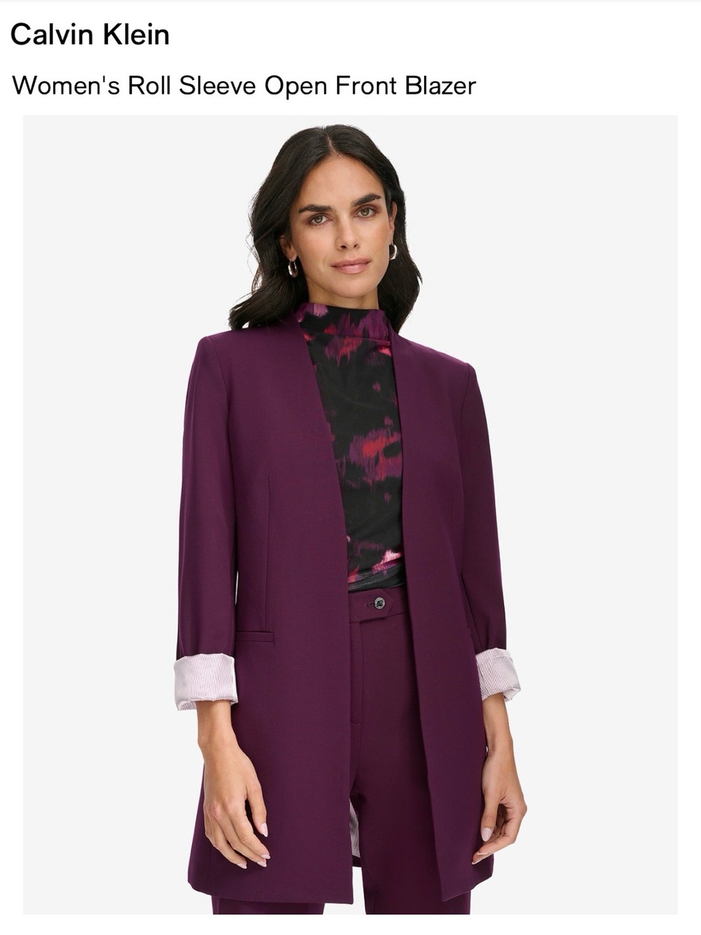 Calvin Klein Women's Roll Sleeve Open Front Blazer